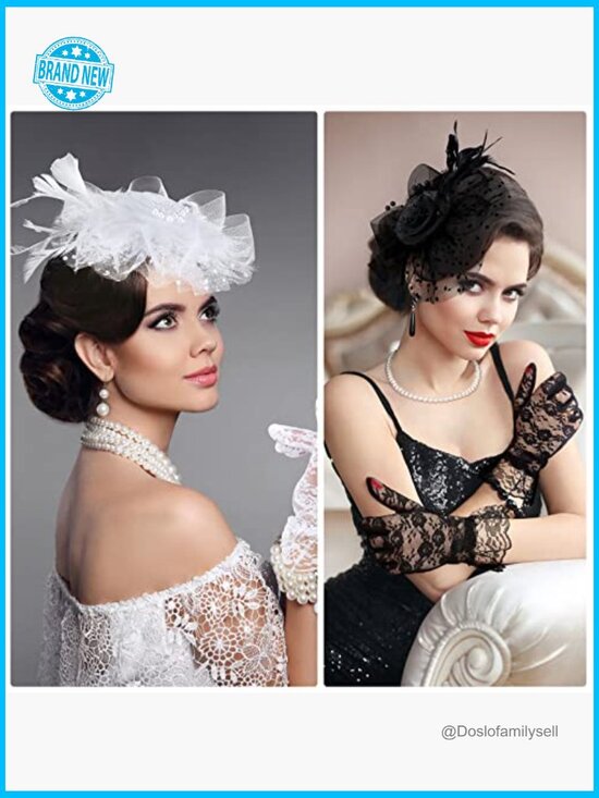 18 Pcs Fascinator Hat Set Lace Gloves Pearls Derby Tea Party Headpieces main image 7